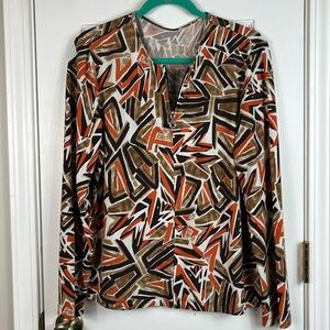 Brown/white/rust long sleeved full length zip lite weight top bust 22”(lg).